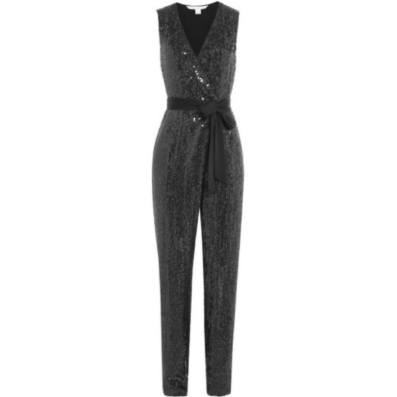 Diane von Furstenberg Sequined Silk Wrap Jumpsuit - Picture 3 of 9